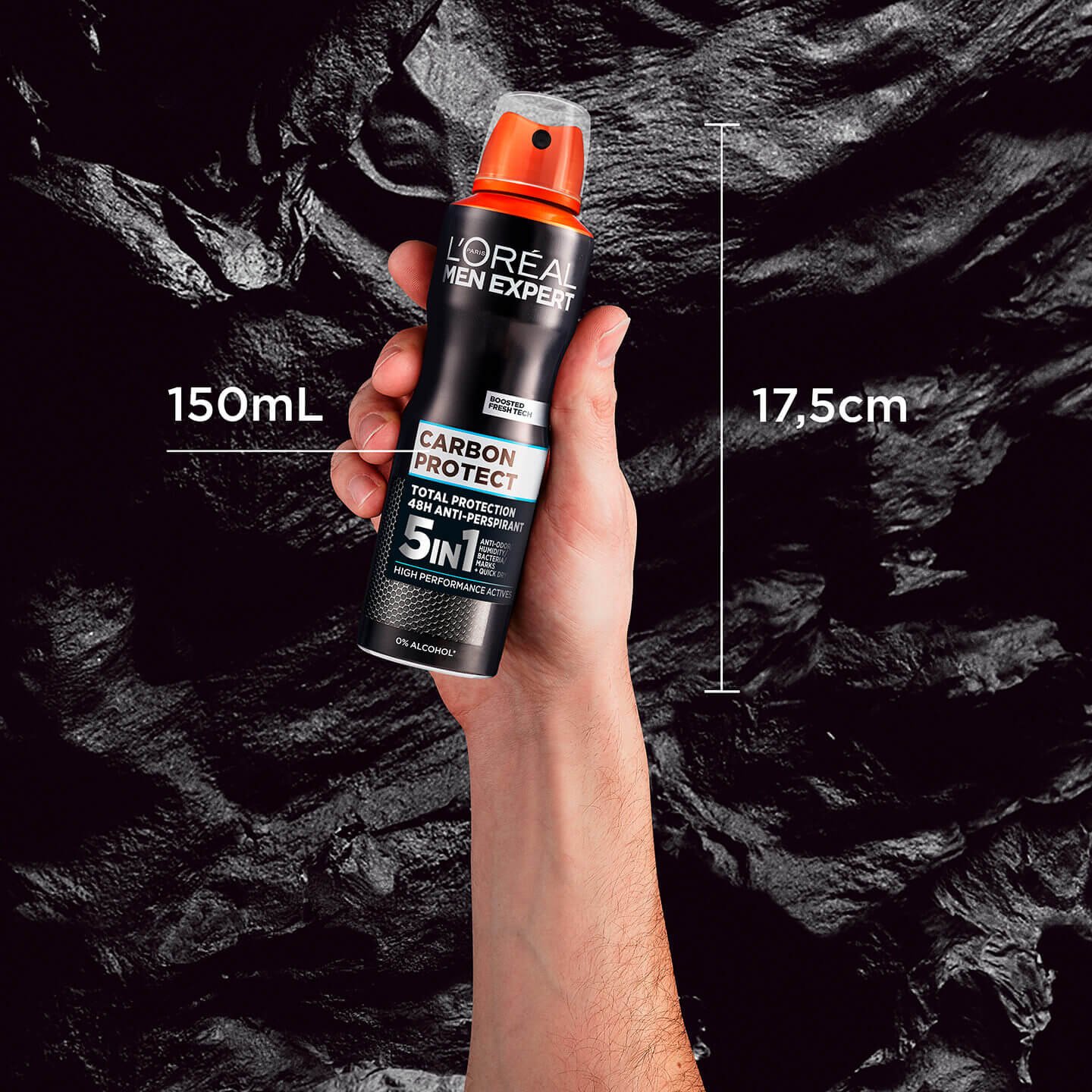 OAP   MEN EXPERT   CARBON PROTECT   SPRAY DEODORANT   PACK IN HAND   150 1440x1440px